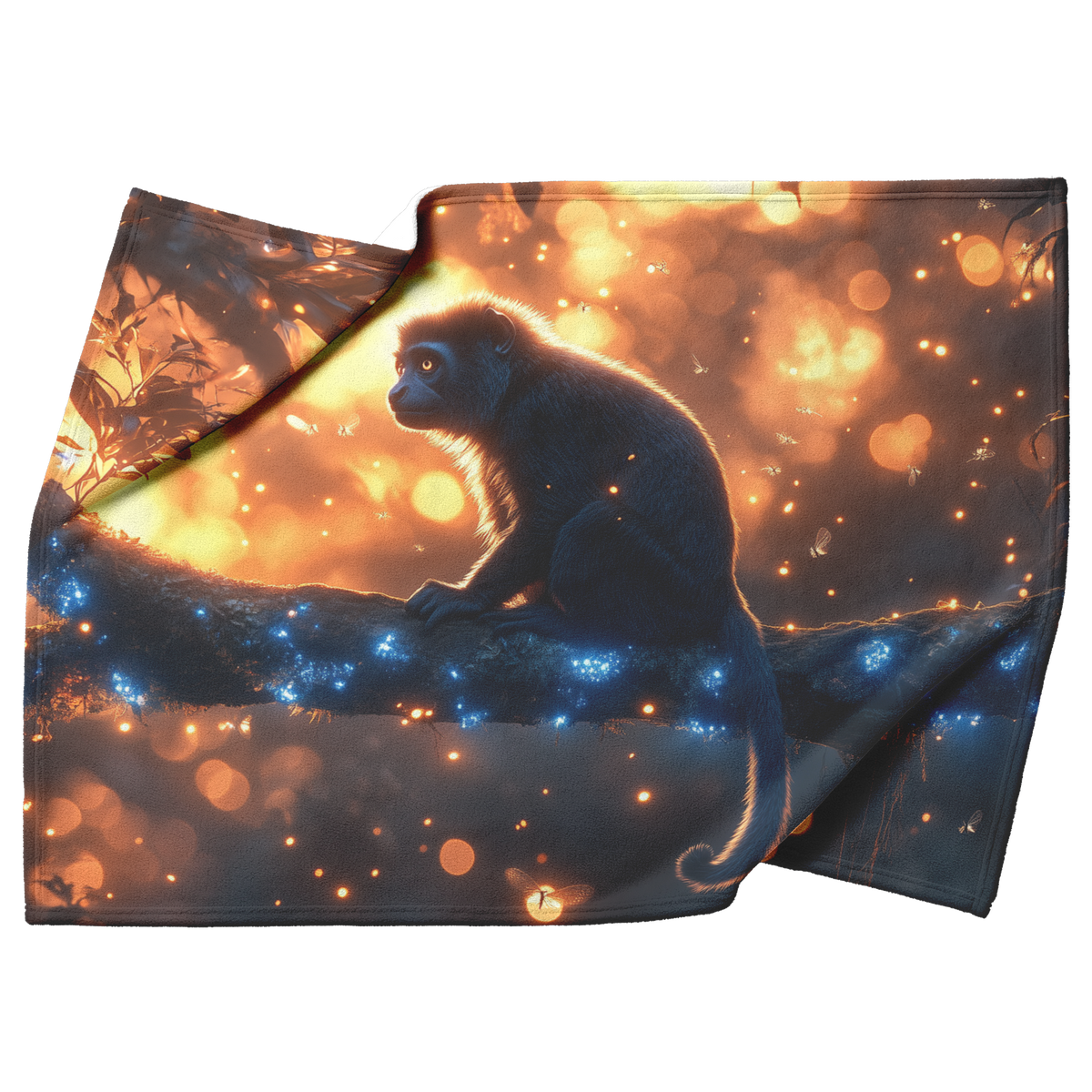 Howler_Monkey_Standing_on_a_Glowing_Tree_H_Blanket_Top_Bottom_Folds_Mockup.png