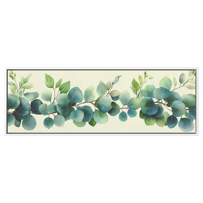 Minimalist Botanical Print Eucalyptus Leaves Subtle Green Watercolor Accents Cream Background Ultra High Definition Panoramic Framed Canvas Wall Art - Awakening Righteousness