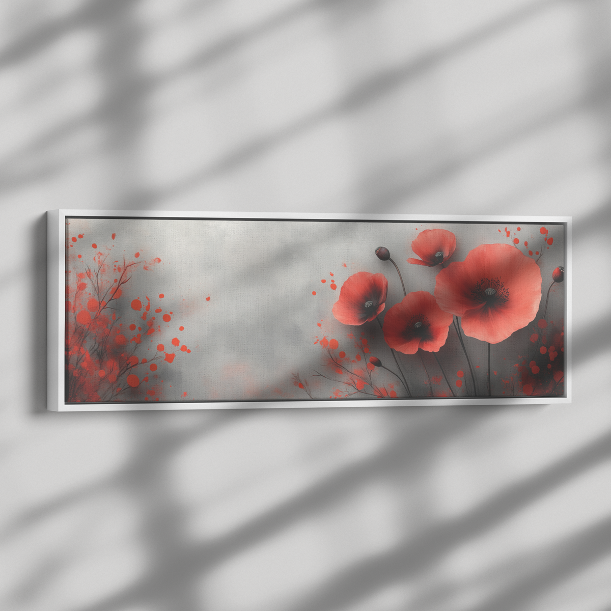 Minimalist Botanical Print Simple Poppy Flowers Red Watercolor Details Soft Gray Background Ultra High Definition Panoramic Framed Canvas Wall Art - Awakening Righteousness