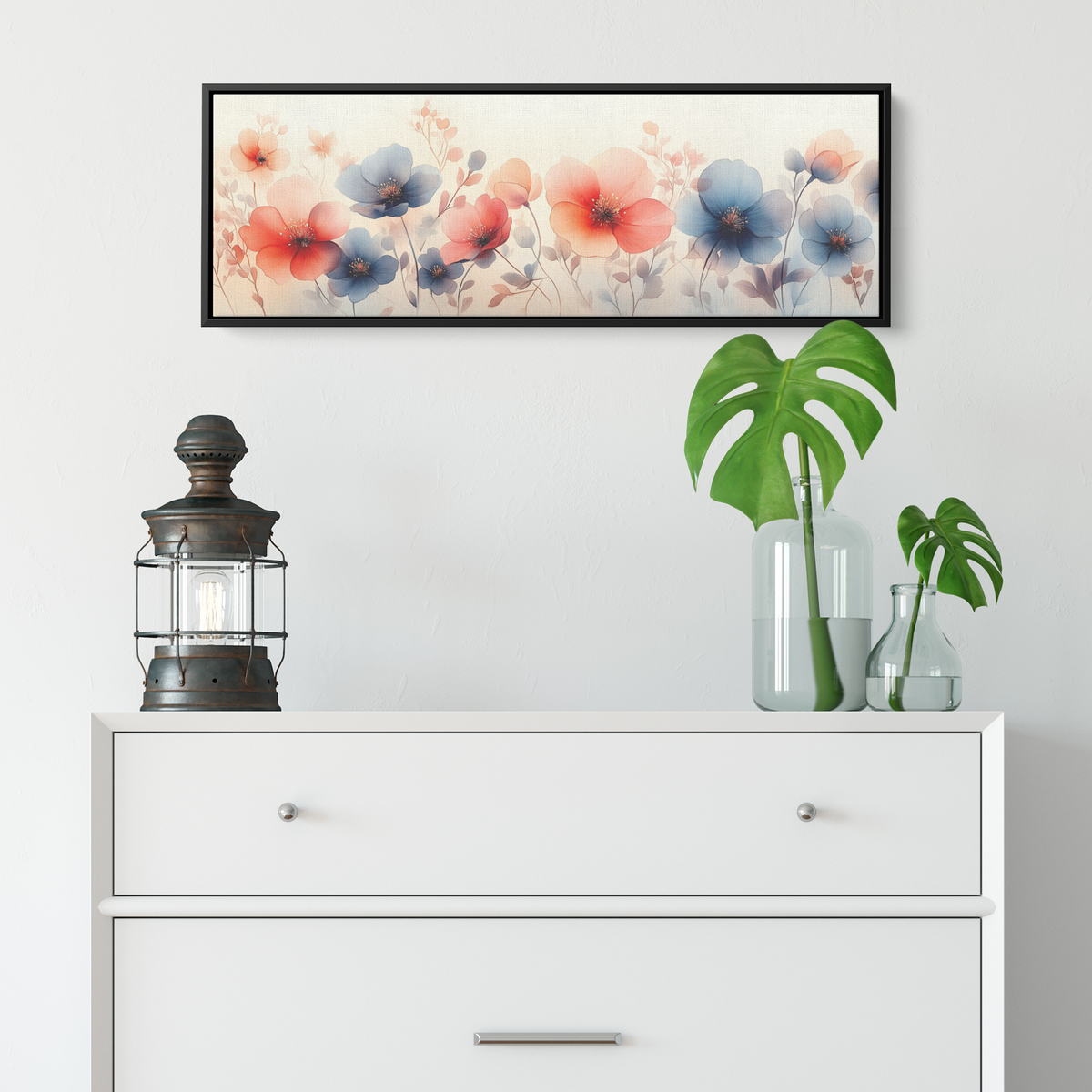 Minimalist Botanical Print Wildflowers Soft Watercolor Washes Muted Tones Ultra High Definition Luminous Highlights Panoramic Framed Canvas Wall Art - Awakening Righteousness