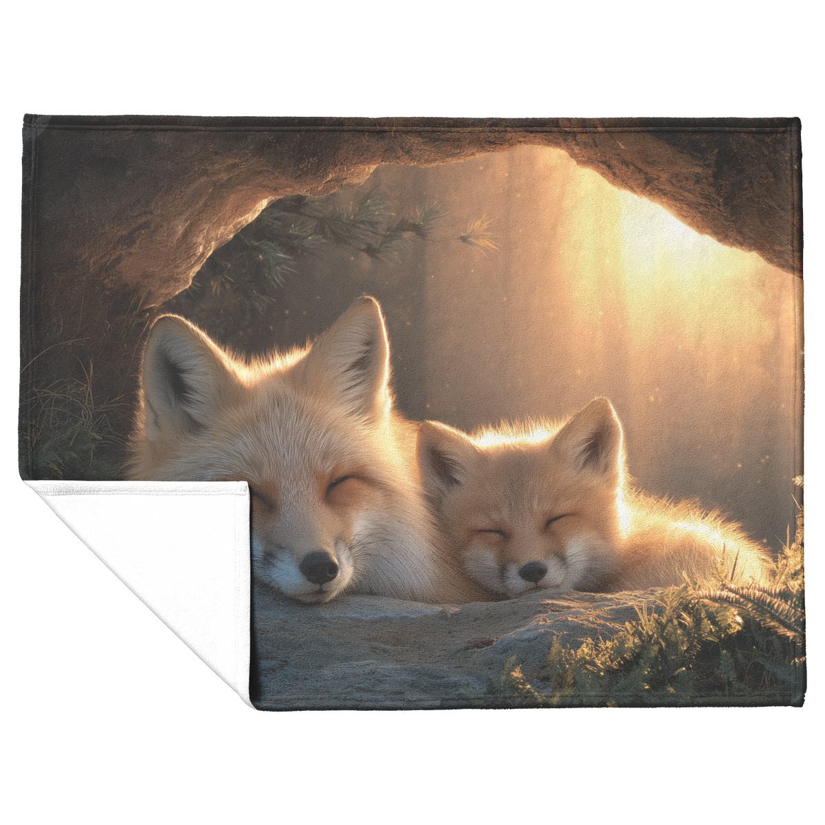 Mother_Fox_And_Cubs_Snuggled_In_Glowing__H_Blanket_Flat_Fold_Mockup.png