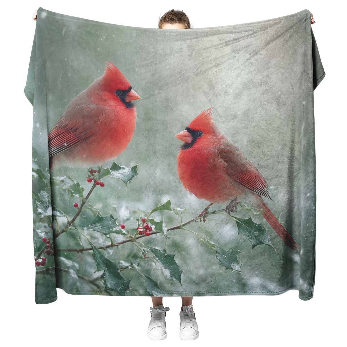 Red_Cardinal_Birds_Perched_On_Holly_Bran_H_Blanket_Model_Mockup.png