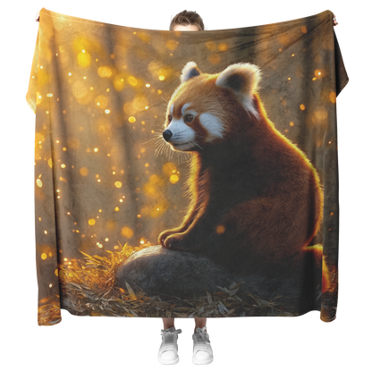 Red_Panda_Sitting_on_a_Glowing_Stone_in__H_Blanket_Model_Mockup.png