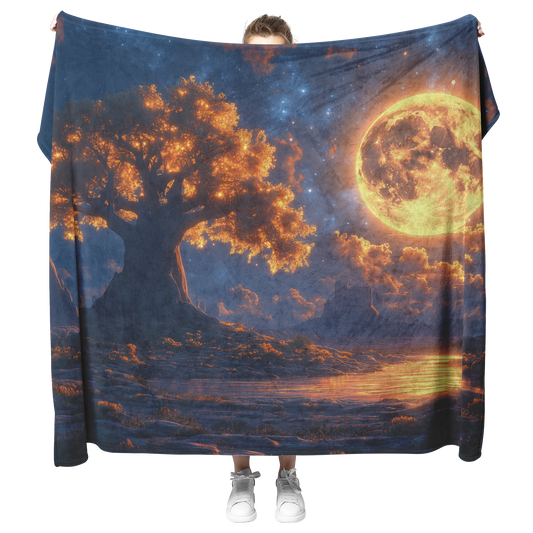 Sarv_e_Abarqu_Tree_with_Moonlight_Silver_H_Blanket_Model_Mockup.png
