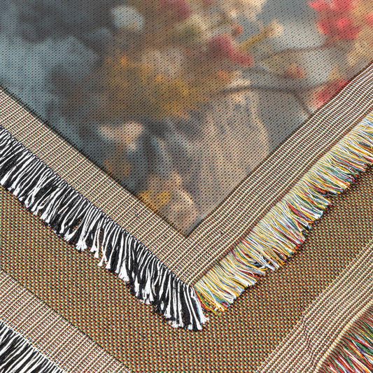 Serene White Dove Woven Throw Blanket with Mountain Peaks and Vibrant Flowers - Awakening Righteousness