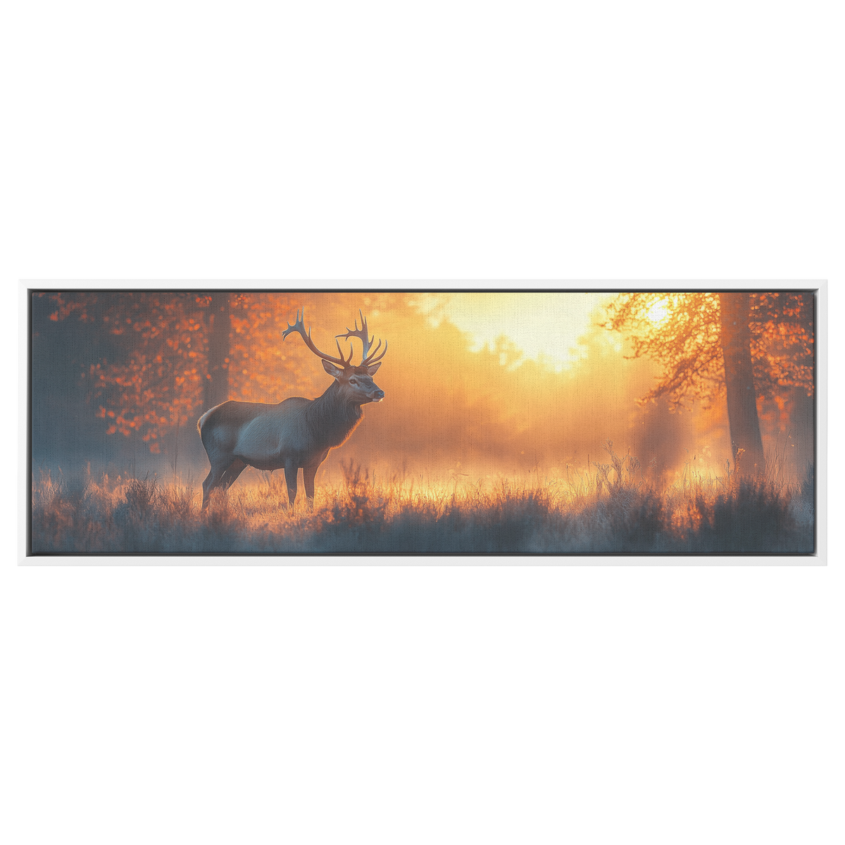 Serene_Woodland_Majestic_Stag_in_Misty_F_White_Framed_Canvas_H_Panoramic_Main_Mockup.png