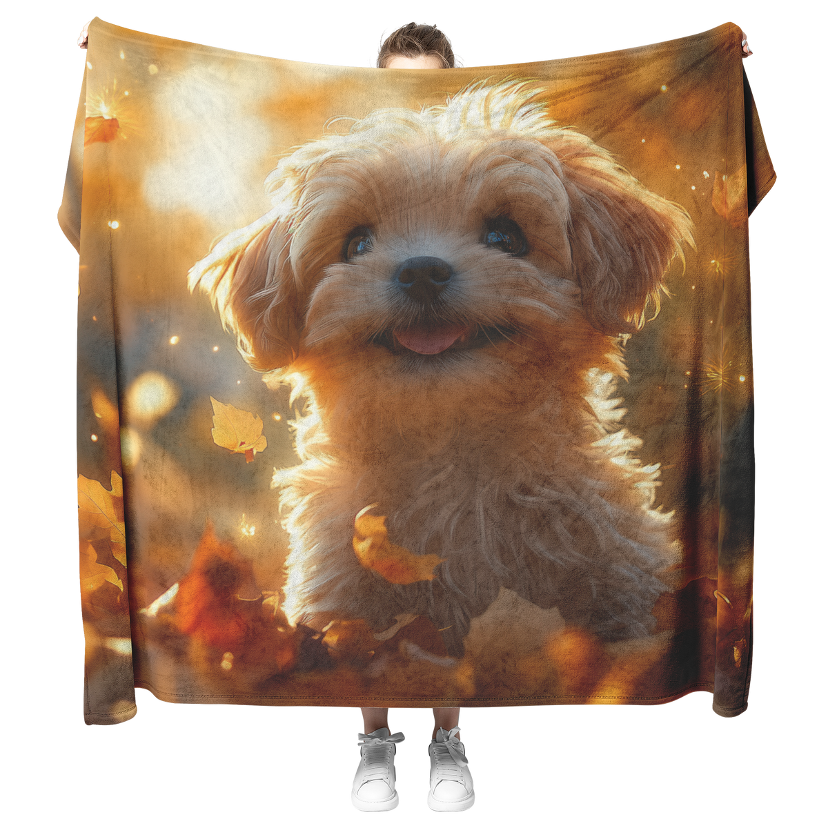 Shih_Tzu_Puppy_Playing_in_Glowing_Autumn_H_Blanket_Model_Mockup.png