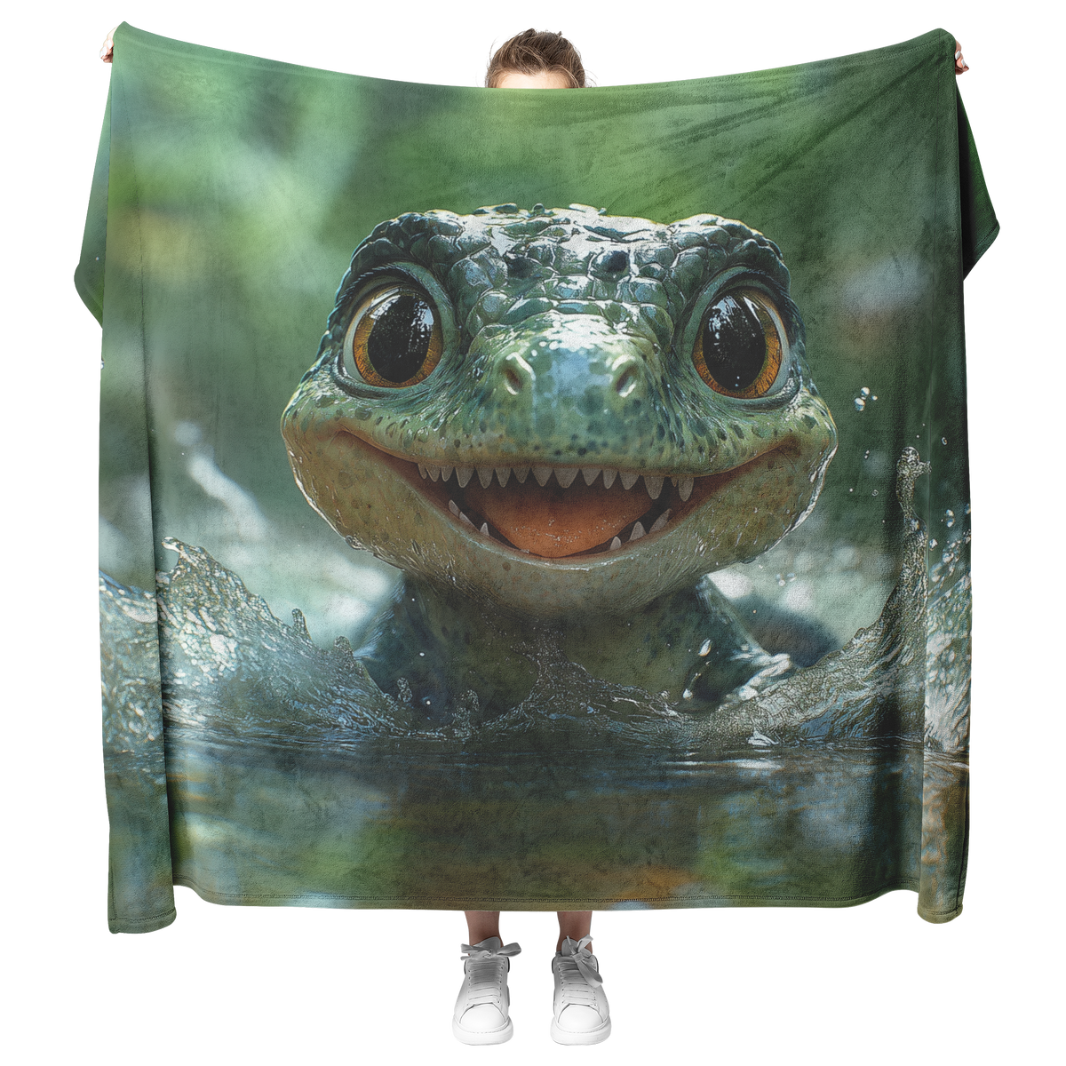 Small_T-Rex_Splashing_in_Puddle_With_Hap_H_Blanket_Model_Mockup.png