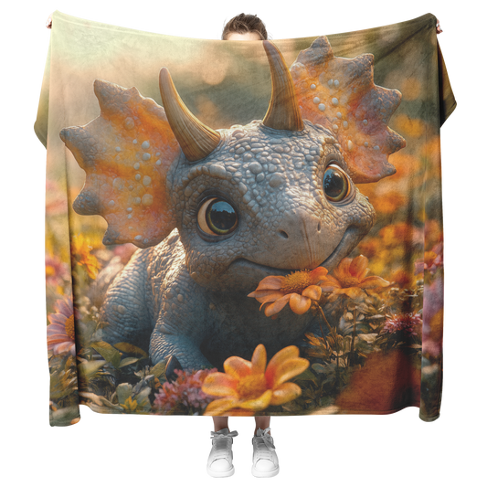 Smiling_Triceratops_With_Big_Round_Horns_H_Blanket_Model_Mockup.png