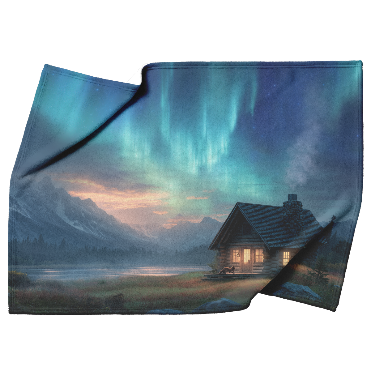 Storybook_Log_Cabin_Under_Glowing_Northe_H_Blanket_Top_Bottom_Folds_Mockup.png