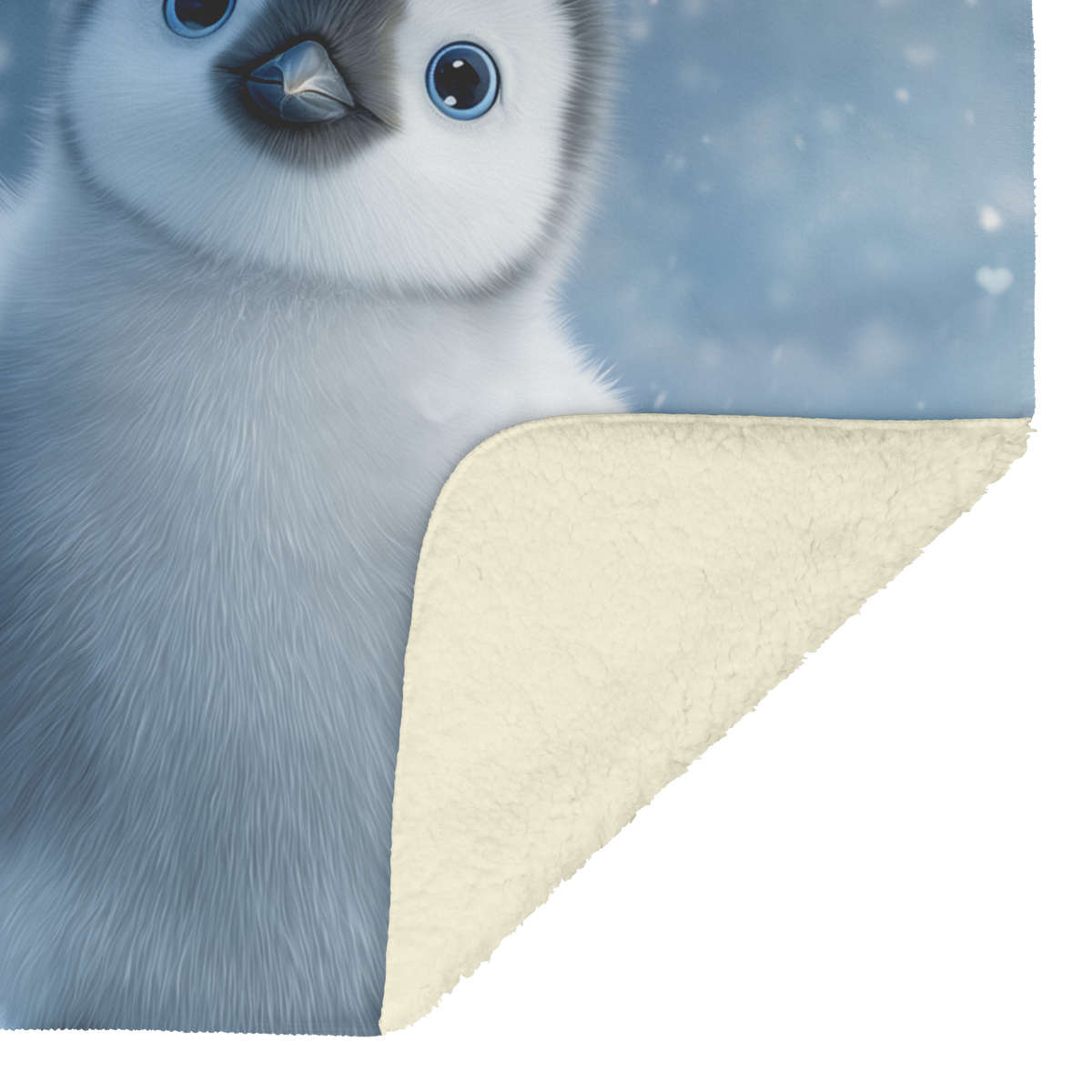 Two Baby Penguins Holding Flippers Heart Shaped Snowflakes Falling Blue Eyes Cozy Winter Love Photorealistic High Resolution Sherpa Fleece Blanket