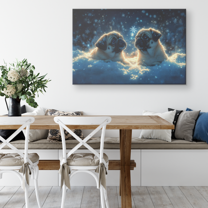 Two_Pugs_Playing_in_Glowing_Snowy_Meadow_H_Rectangle_Larger_Lifestyle_Mockup.png