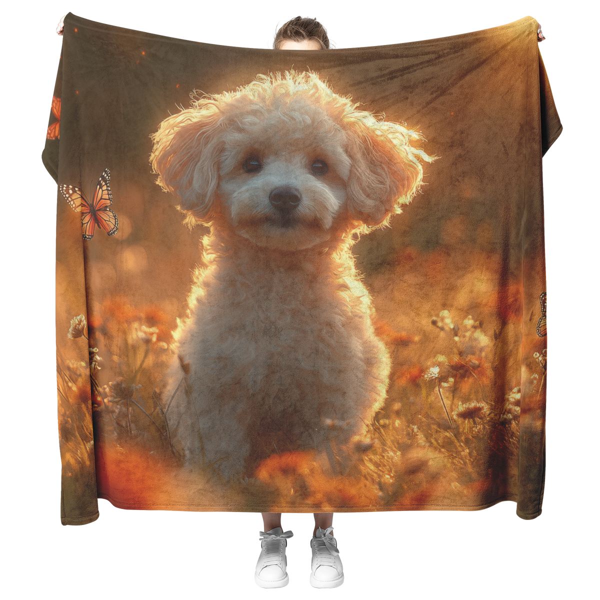 White_Poodle_in_Glowing_Meadow_with_Butt_H_Blanket_Model_Mockup.png