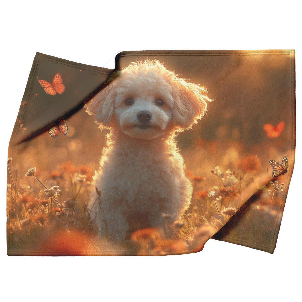White_Poodle_in_Glowing_Meadow_with_Butt_H_Blanket_Top_Bottom_Folds_Mockup.png