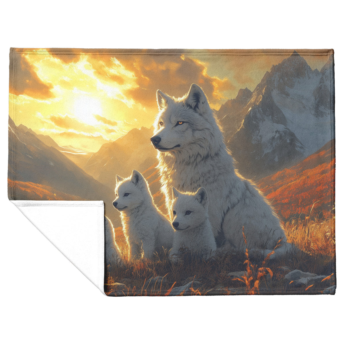 White Wolf Family Cozy Fleece Sherpa Blanket Serenity of the Wild, Embrace the Beauty of Nature - Awakening Righteousness