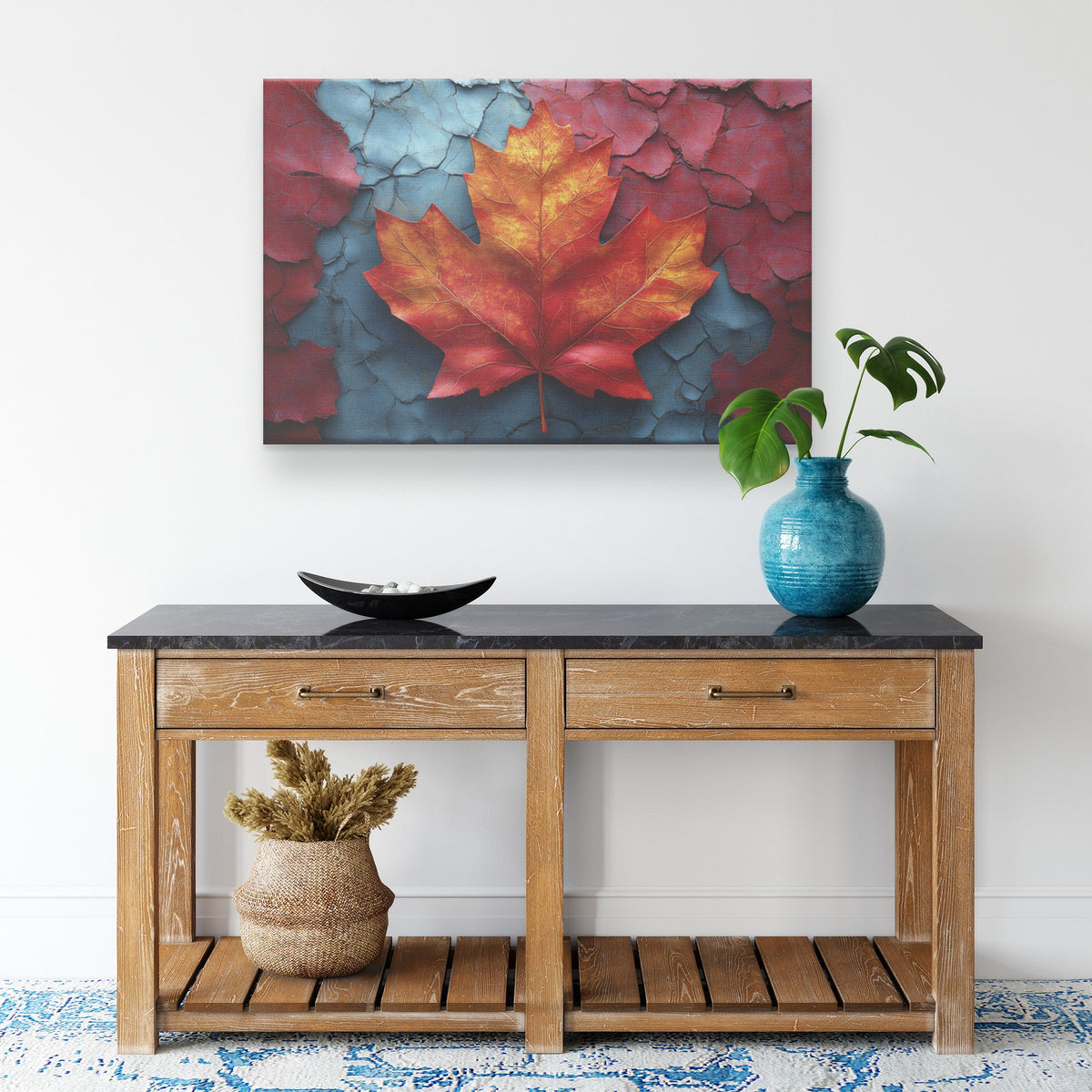 Abstract Canadian Maple Leaf On Cracked Background Canvas Wall Art Decor - Awakening Righteousness