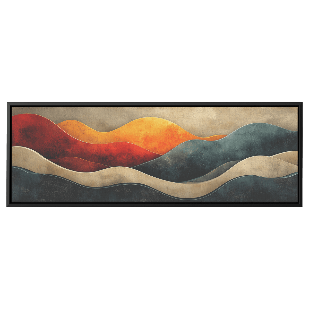 Abstract Composition Bold Wavy Shapes Earthy Tones Clay Red Sand Beige Moss Green Ultra High Definition Modern Boho Panoramic Framed Canvas Wall Art - Awakening Righteousness
