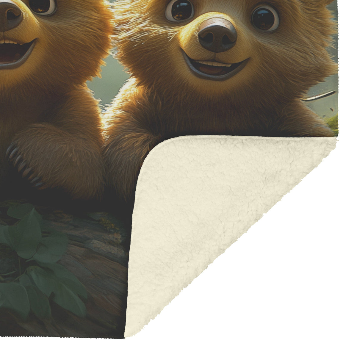 Adorable Baby Bear Cubs in Sunlit Forest Cozy Fleece Sherpa Blanket - Awakening Righteousness
