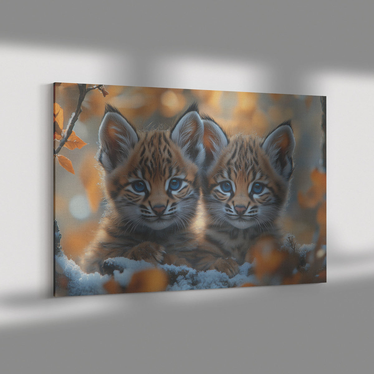 Adorable Baby Bobcats with Blue Eyes in Snow Canvas Wall Art - Awakening Righteousness