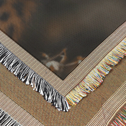 Adorable Baby Cheetah with Blue Eyes Gazing Up in Nature Cozy Woven Throw Blanket - Awakening Righteousness