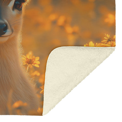 Adorable Baby Deer Cozy Fleece Sherpa Blanket with Golden Hour Charm - Awakening Righteousness