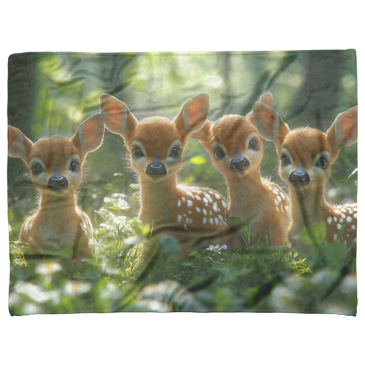 Adorable Baby Deer with Big Eyes in Serene Forest Surrounded by Flowers and Green Grass Cozy Fleece Sherpa Blanket - Awakening Righteousness