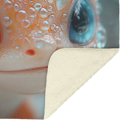 Adorable Baby Dragon with Sparkling Water Droplets and Bright Orange Scales Cozy Fleece Sherpa Blanket - Awakening Righteousness