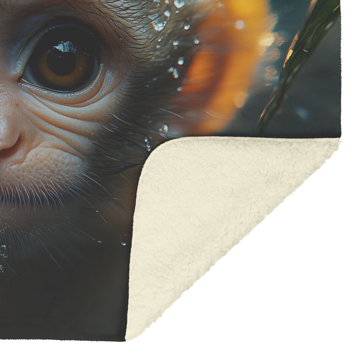 Adorable Baby Monkey in Dewy Forest Cozy Fleece Sherpa Blanket - Awakening Righteousness