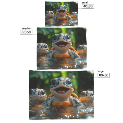 Adorable Baby Turtles Playing in Clear Jungle River Flowing with Lush Greenery Cozy Fleece Sherpa Blanket - Awakening Righteousness