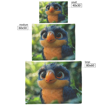 Adorable Blue and Orange Bird with Big Eyes in Lush Forest Cozy Fleece Sherpa Blanket - Awakening Righteousness
