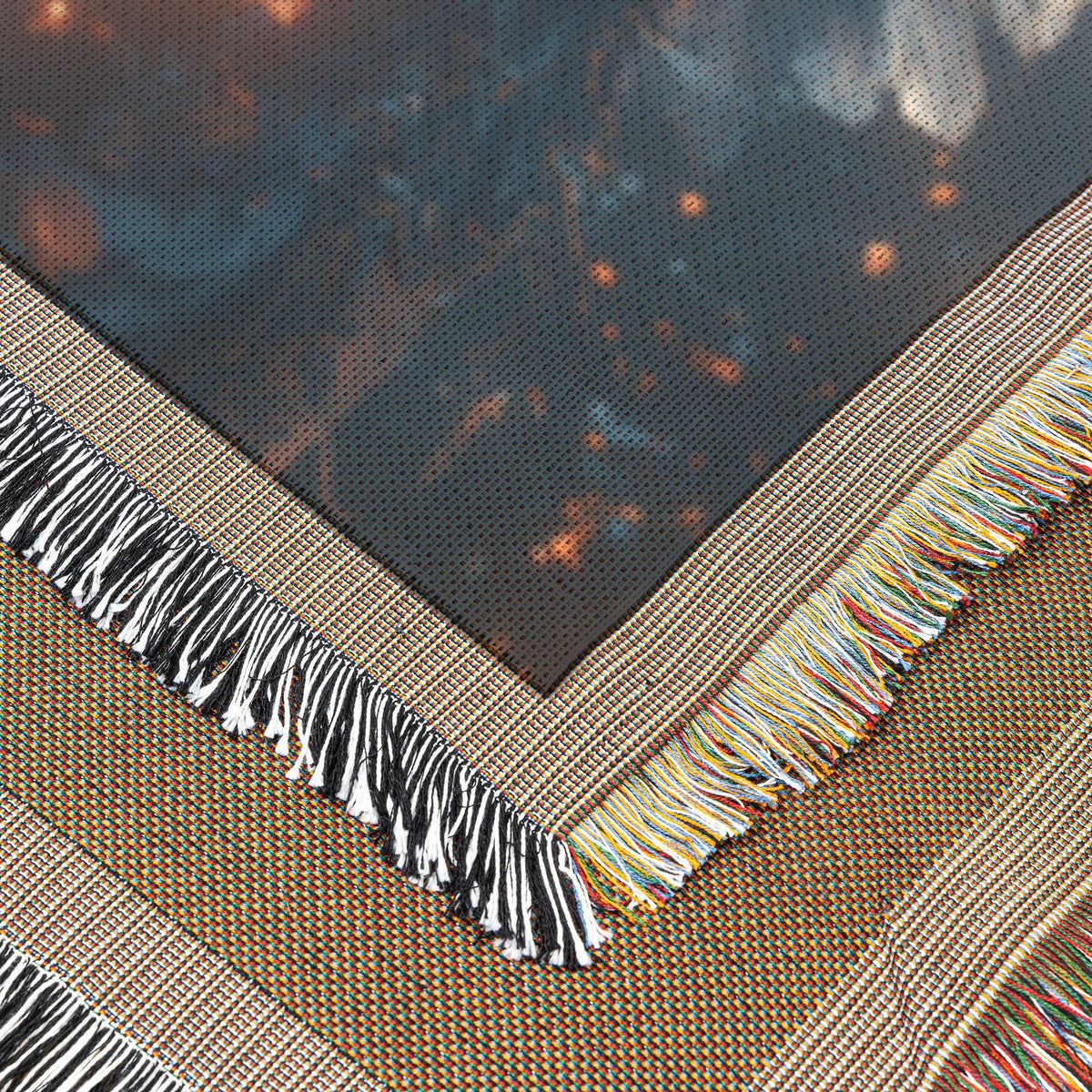 Angel with Glowing Cross and Fiery Wings Woven Throw Blanket for Spiritual Home Decor - Awakening Righteousness