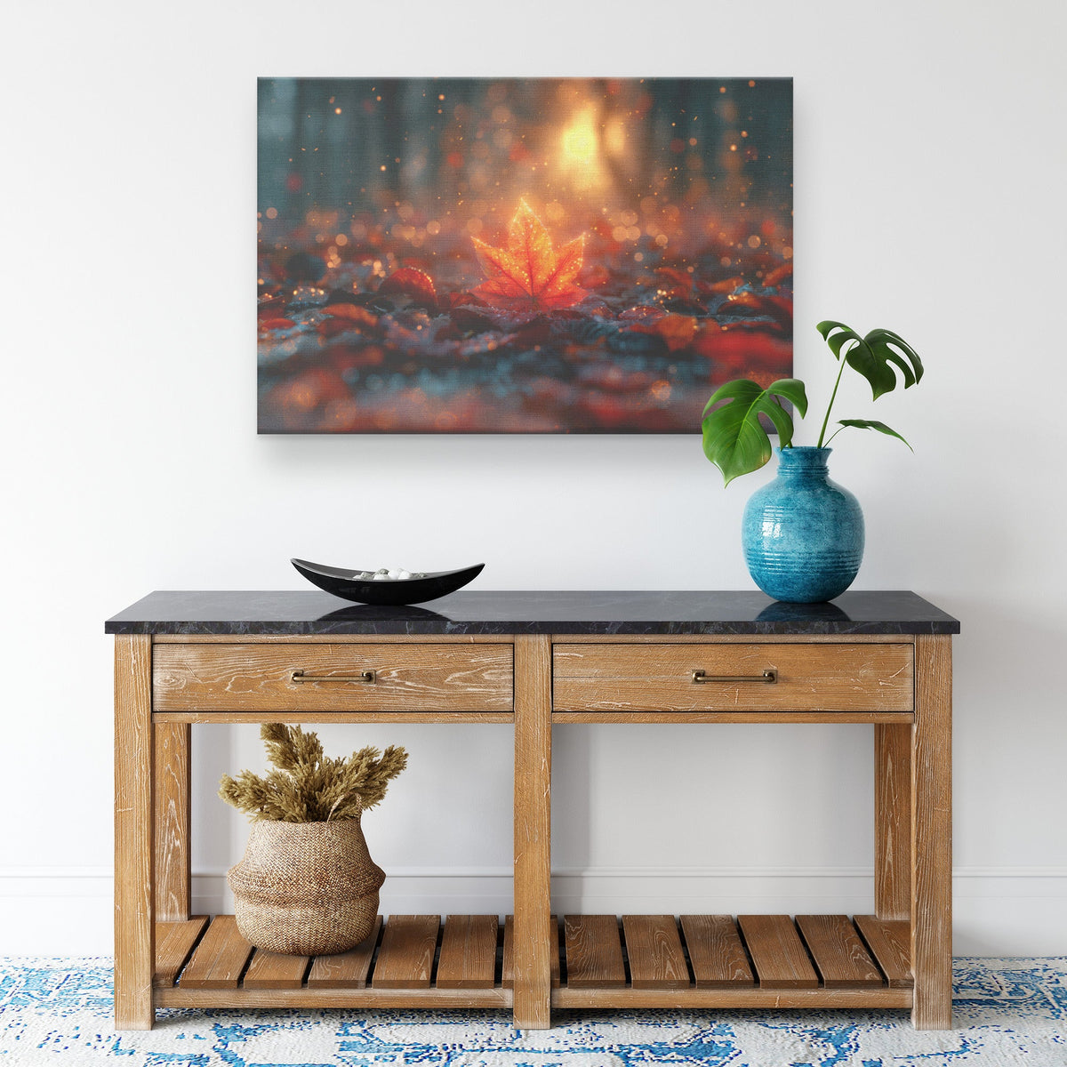 Autumn Glow Golden Maple Leaf in Magical Forest Canvas Wall Art Decor - Awakening Righteousness