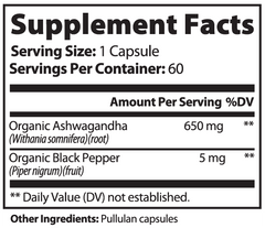Awakening Aesthetics Organic Ashwagandha with Black Pepper | Natural Stress Relief, Energy & Mood Support | 100% Vegan, Gluten Free, Non - GMO | 60 Capsules | Made in USA - AWAKENING AESTHETICS