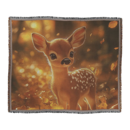 Adorable Baby Deer Woven Throw Blanket  Autumn Forest Wildlife Decor Perfect for Nature Lovers Cozy Home Accent Living Room Office or Fall Decor - Awakening Righteousness