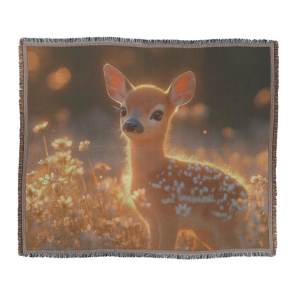 Adorable Baby Deer Woven Throw Blanket Serene Wildflower Meadow Wildlife Decor Perfect for Nature Lovers Cozy Home Living Room or Office Accent - Awakening Righteousness