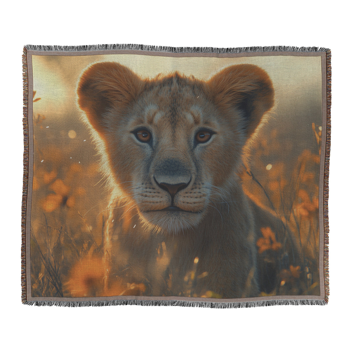 Adorable Baby Lion in Golden Savannah Throw Blanket Cozy Woven Kids Comfort Blanket with Serene Wildlife Scene for Children - Awakening Righteousness