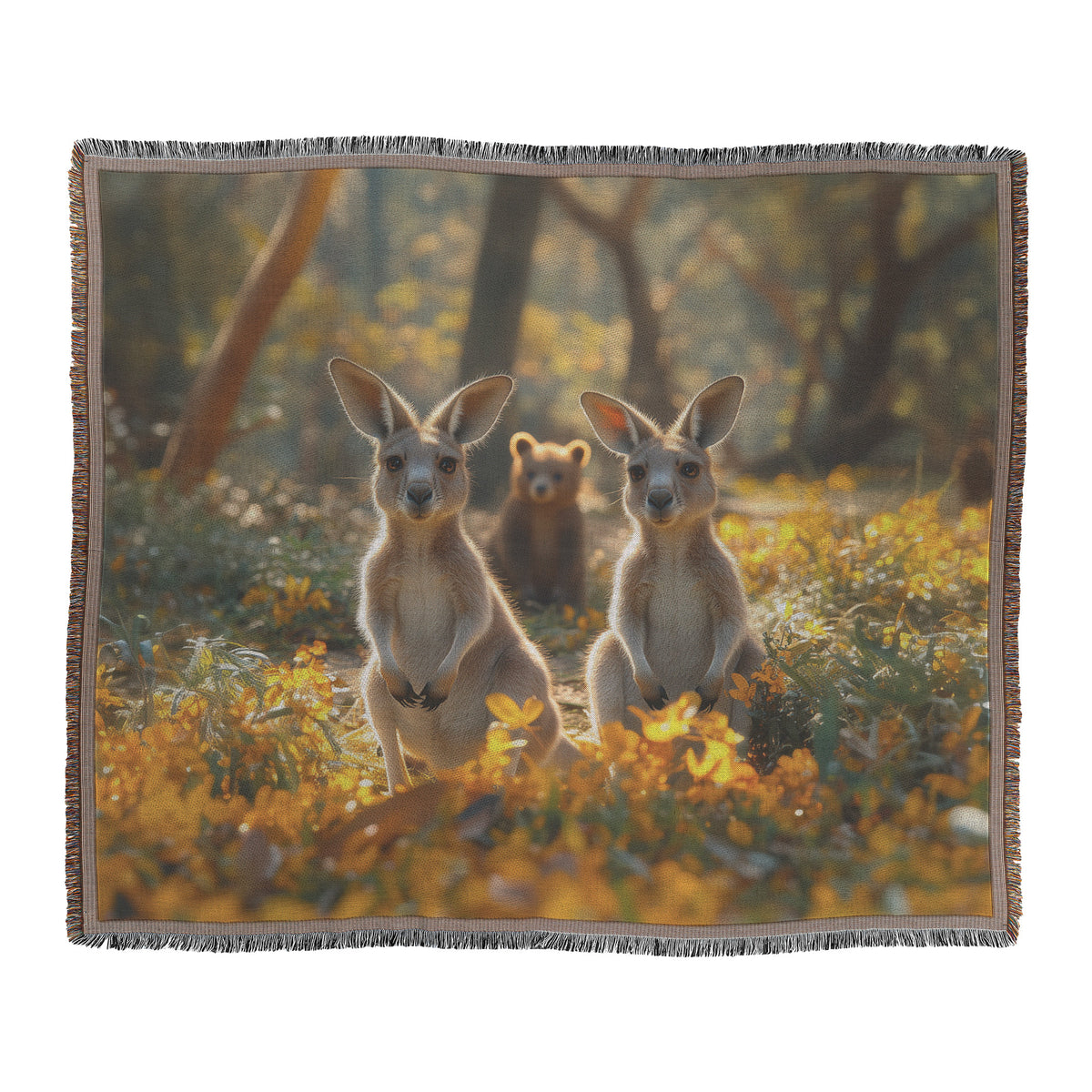 Baby Kangaroos and Bear Cub in Meadow Throw Blanket Cozy Woven Kids Comfort Blanket for Children - Awakening Righteousness