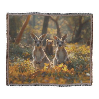 Baby Kangaroos and Bear Cub in Meadow Throw Blanket Cozy Woven Kids Comfort Blanket for Children - Awakening Righteousness
