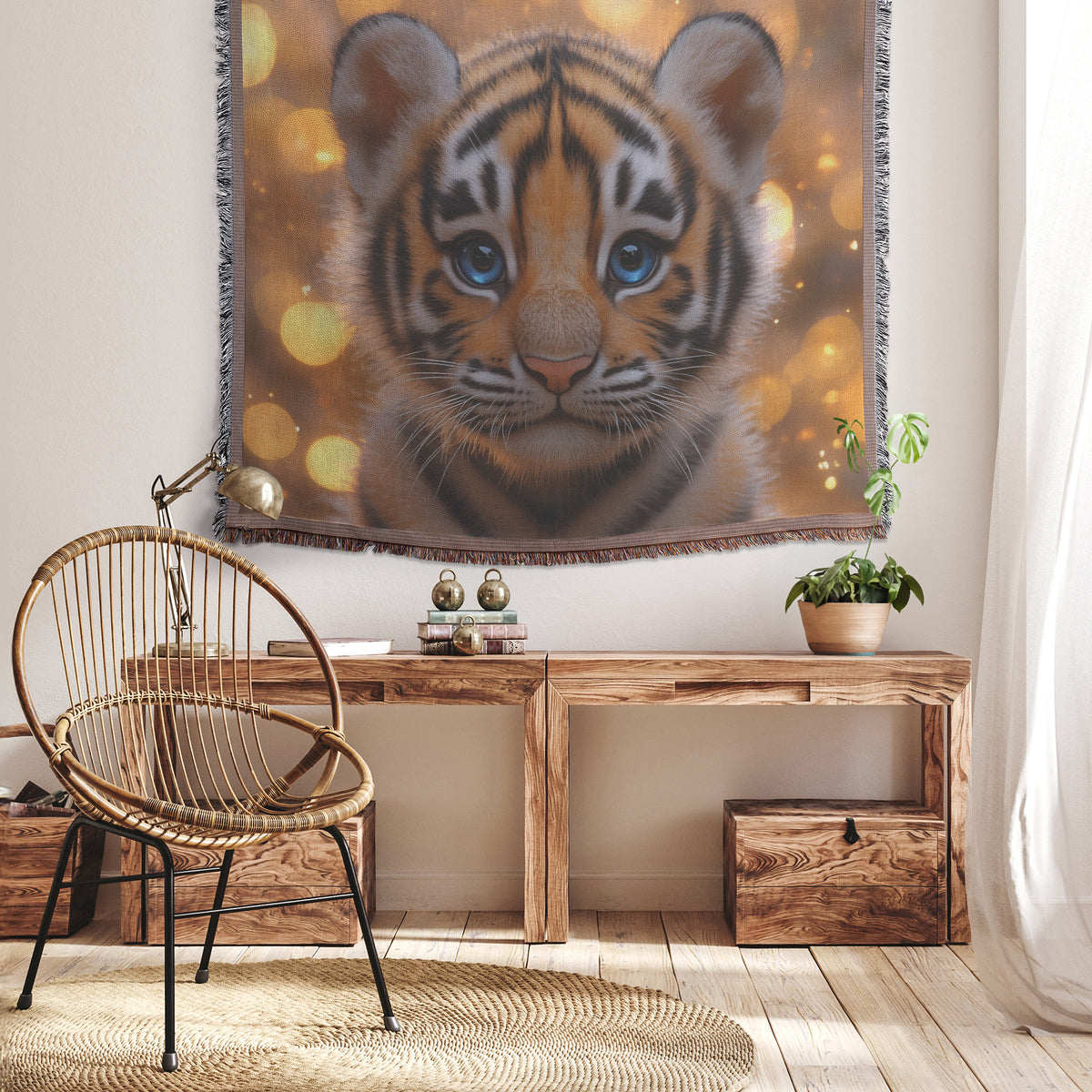 Golden Baby Tiger Throw Blanket Cozy Woven Kids Comfort Blanket with Playful Charm Blanket for Children - Awakening Righteousness