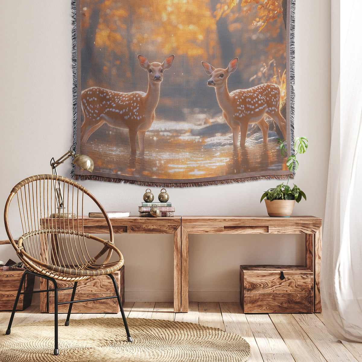 Golden Morning Deer Serenity Christian Throw Blanket  Cozy Woven Kids Comfort Blanket with Hope  Holy Faith Inspired Prayer Healing Blanket for Children - Awakening Righteousness