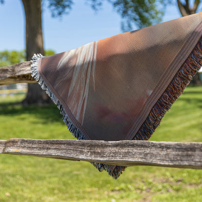 Majestic Eagle Close-Up  Powerful Wildlife Art with Autumn Foliage  Woven Throw Blanket for Home or Office Decor - Awakening Righteousness