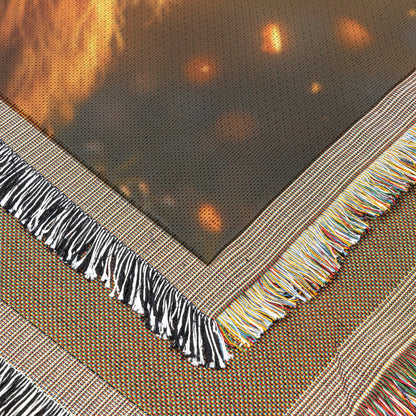 Majestic Lion with Golden Mane Woven Throw Blanket  Serene Wildlife Blanket with Sunset Glow and Shimmering Fireflies for Nature Lovers  Perfect for Living Room Bedroom or Office Décor - Awakening Righteousness
