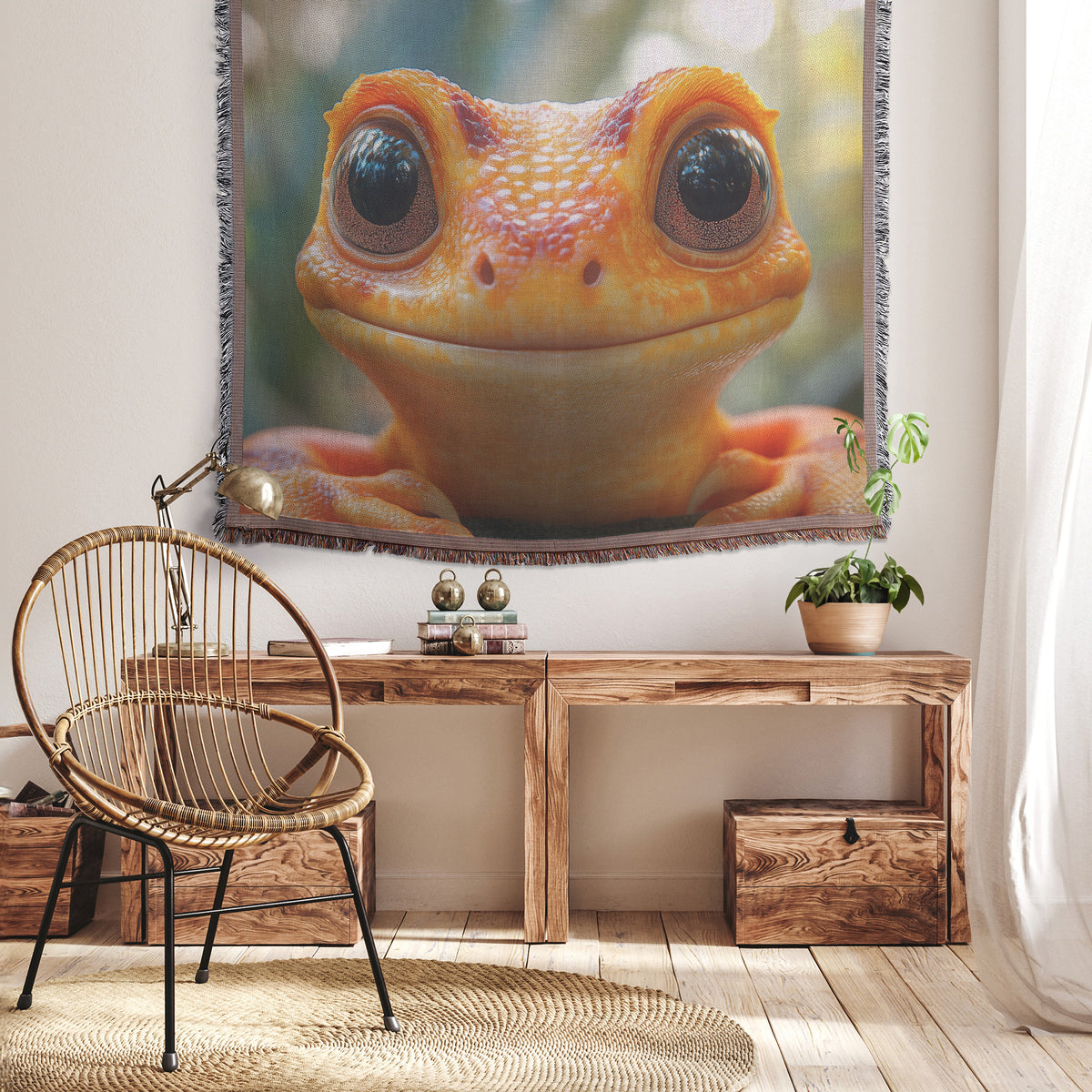 Orange Frog in Vibrant Greenery Christian Throw Blanket  Cozy Woven Kids Comfort Blanket with Tranquility  Holy Faith Inspired Prayer Healing Blanket for Children - Awakening Righteousness
