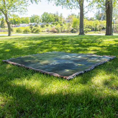 White Dove and Baby Ducks Woven Throw Blanket Serene Spring Scene with Lush Trees Flowers and Sparkling Lake for Nature Lovers - Awakening Righteousness