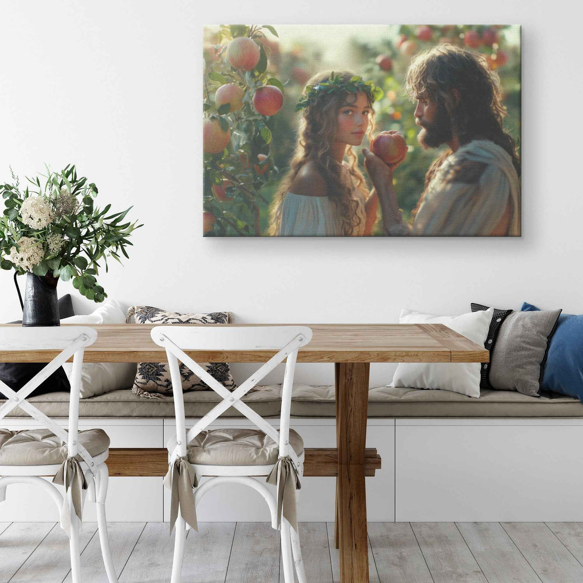 Adam and Eve A Breathtaking Portrait in the Lush Garden of Eden   Christian Canvas Wall Art Decor