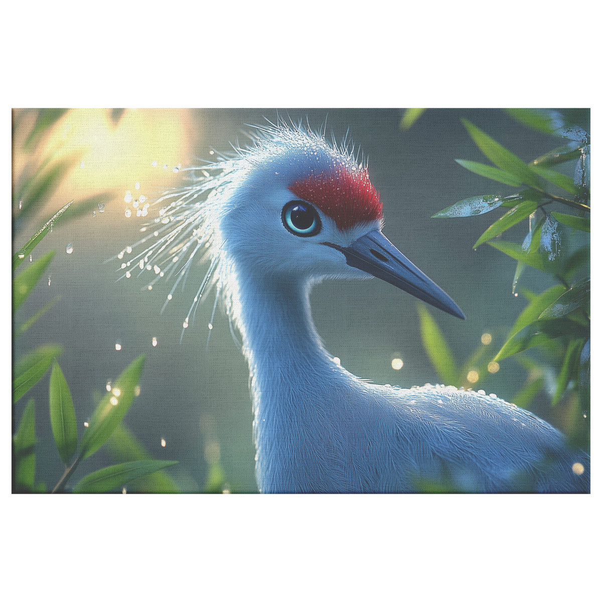 Beautiful Blue Crane Bird with Red Feathers in Sunlight  Canvas Wall Art Decor - Awakening Righteousness