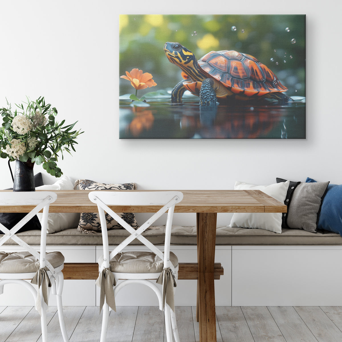 Charming Blue and Yellow Parrotlet on Blossoming Flowers   Christian Canvas Wall Art Decor - Awakening Righteousness