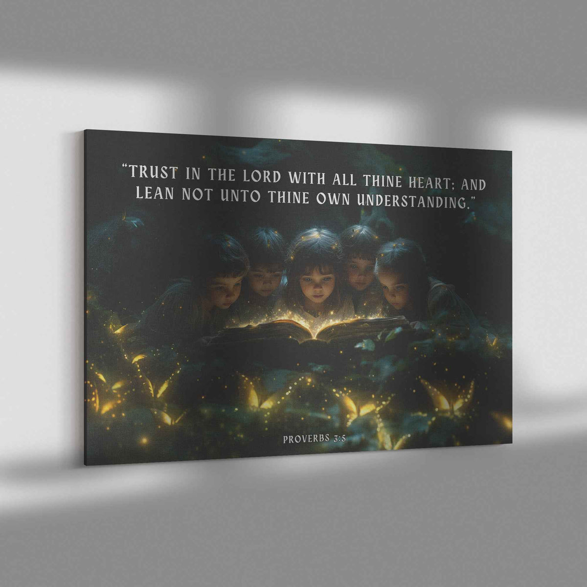 Children Reading The Glowing Bible Word Of God With Proverbs 35 Scripture Bible Adventures Canvas Wall Art Decor