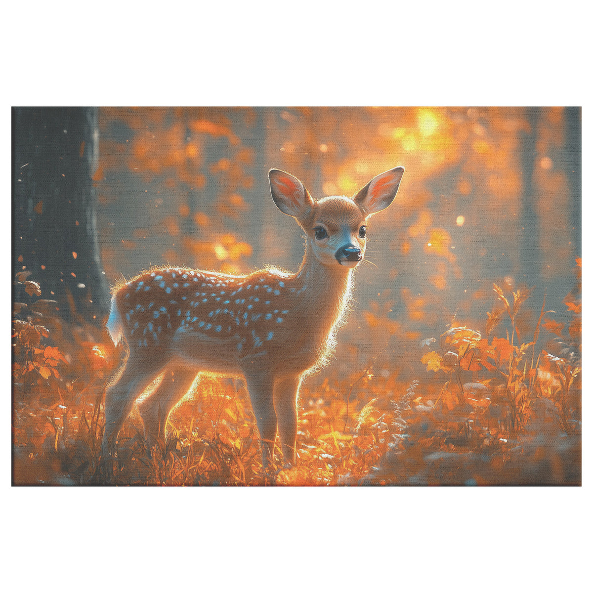 Cute Baby Deer in Autumn Forest with Orange Leaves and Flowers   Christian Canvas Wall Art Decor - Awakening Righteousness