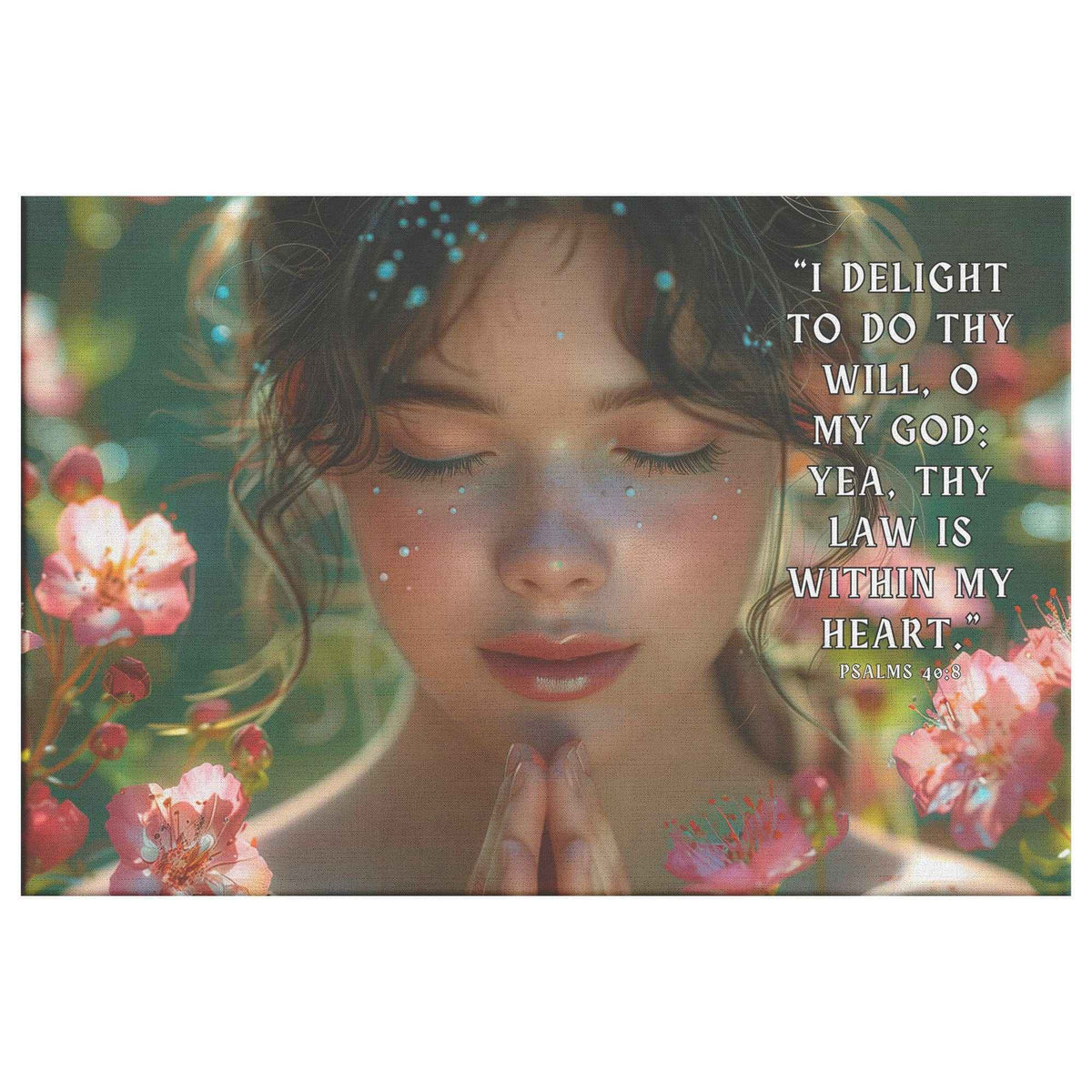 Girl Praying Psalms 4 08 I delight to do thy will O my God yea thy law is within my heart Christian Canvas Wall Art